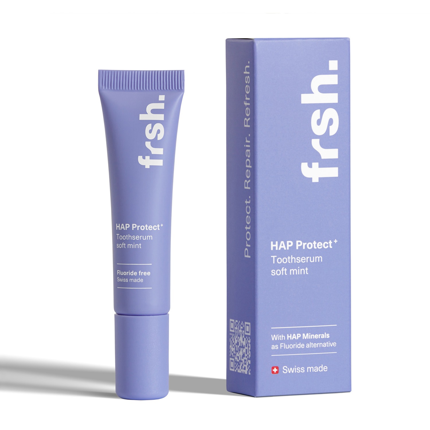 Frsh HAP Protect Toothserum in Soft Mint mit Verpackung, lila Design, fluoridfrei, Swiss Made