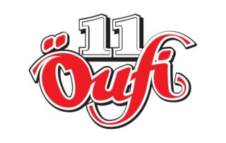 Logo-Design mit dem Schriftzug '11 Öufi' in Rot und Weiß auf weißem Hintergrund